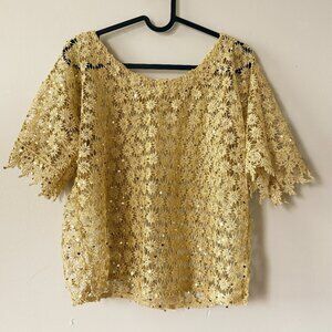 Vintage Gold Lace and Sequin Blouse